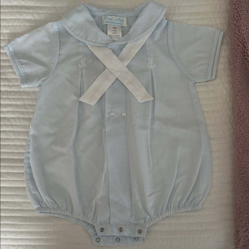 Light Blue Baby Romper with White Accents